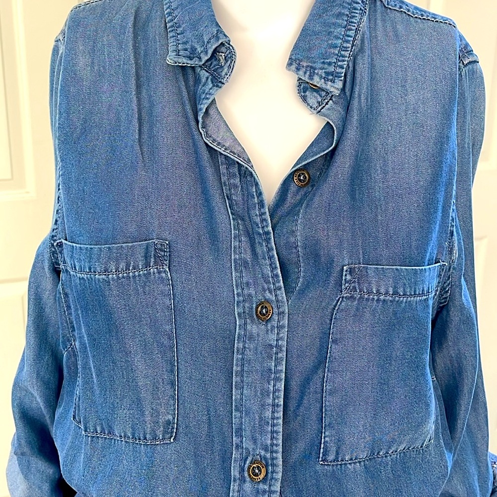 KennethCole Reaction Chambray Denim Belted Shirt Utility Dress Roll-Up Sleeves-S - Picture 3 of 11